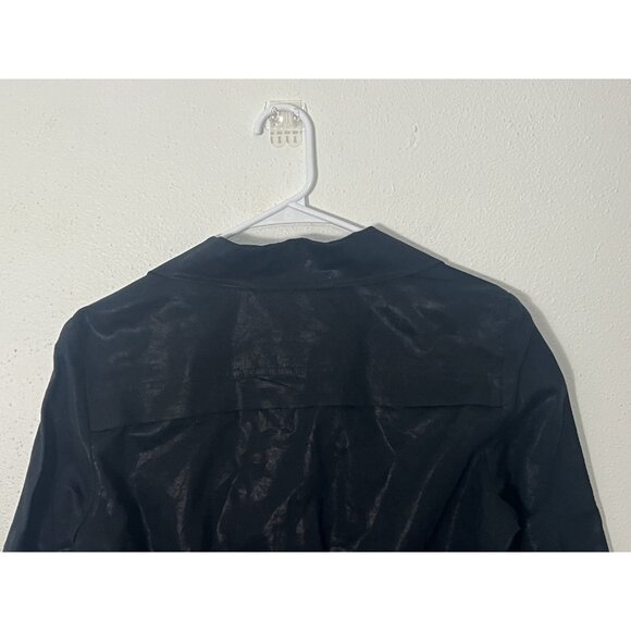 Randy Kemper Button Down Shiny Black Linen Blend Blouse Size 12 - Picture 8 of 15